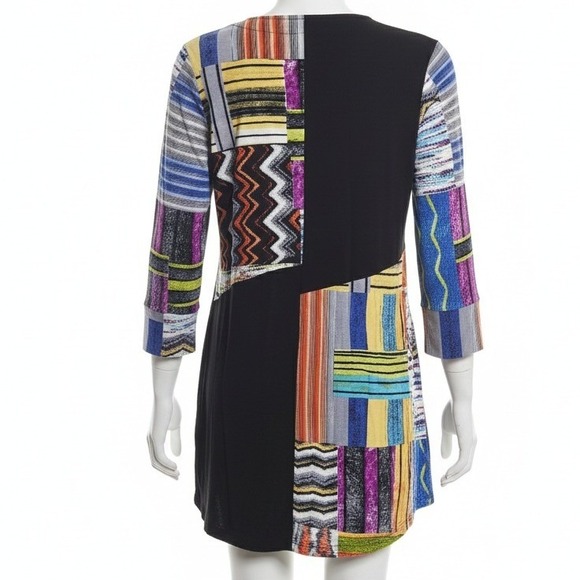 Parsley & Sage Patchwork Print V Neck Tunic Top Womens XL Black Rayon Spandex - Picture 2 of 8